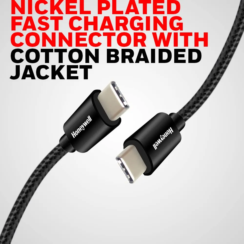 Honeywell Type C To Type C Braided Sync & Fast Charging Cable (Black) overview 2