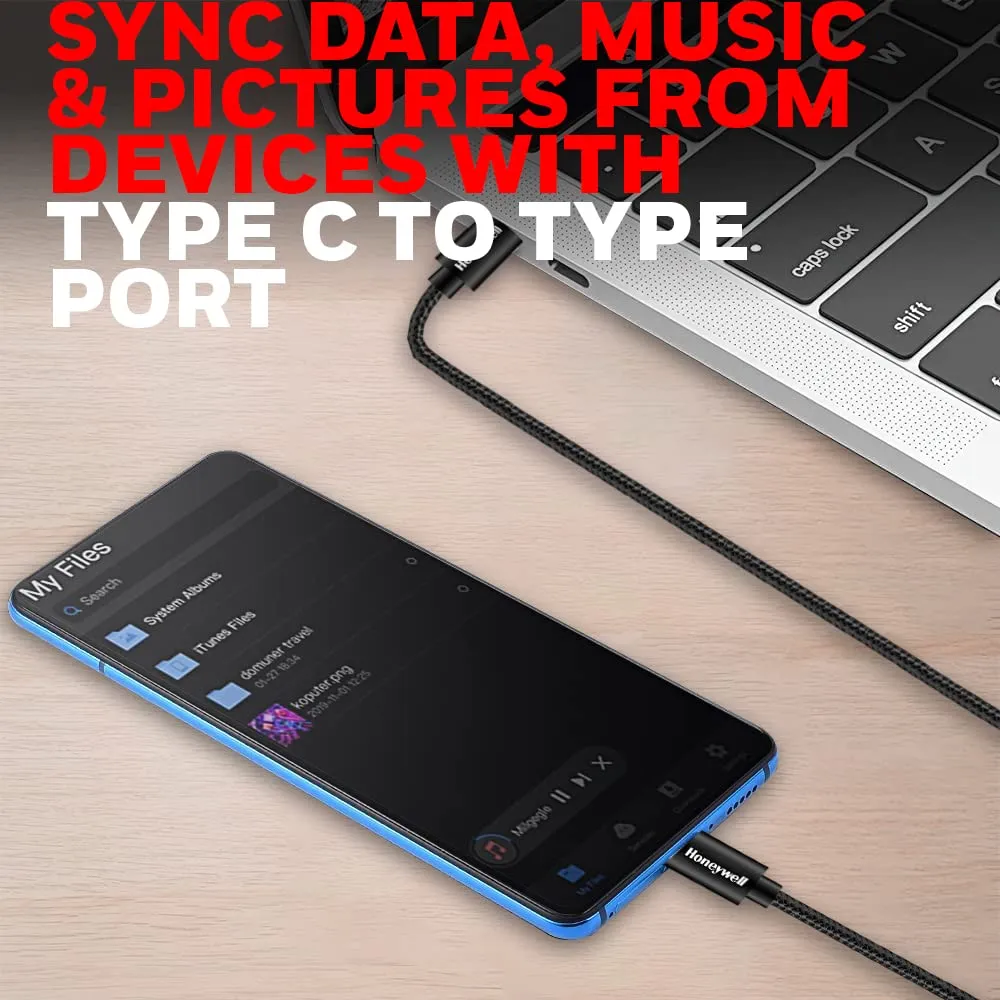 Honeywell Type C To Type C Braided Sync & Fast Charging Cable (Black) overview 6