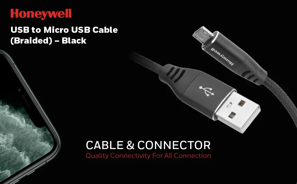 Honeywell USB To Micro Usb Braided Cable 1.2 Meter (Black) overview 7