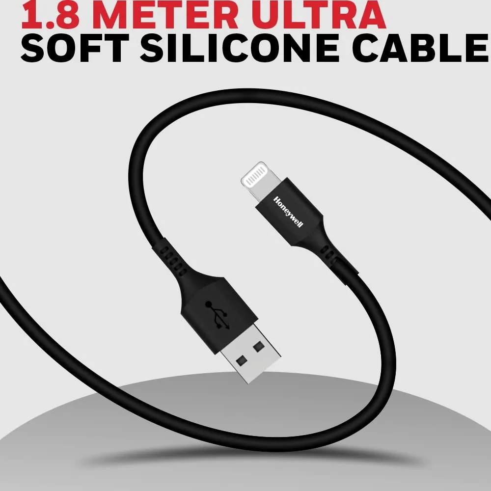 Honeywell Usb to Lightning Cable 1.8 Meter (Silicone Cable) – Black overview 1