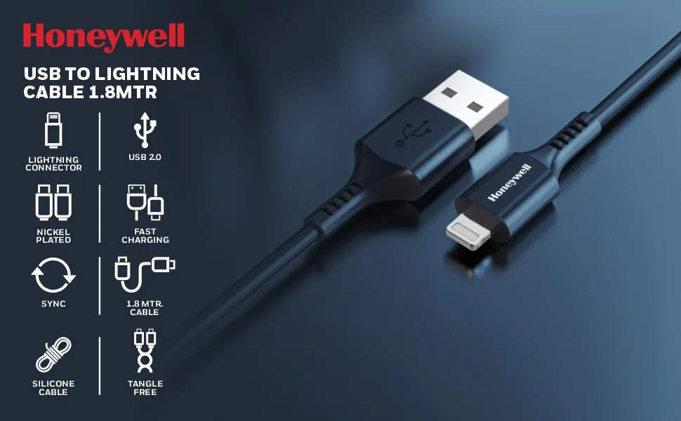 Honeywell Usb to Lightning Cable 1.8 Meter (Silicone Cable) – Black overview 7