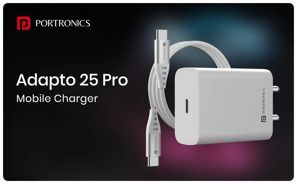 Portronics Adapto 25 Pro 25W Fast Charging Type C Adapter with Type C Charging Cable (White) overview 1