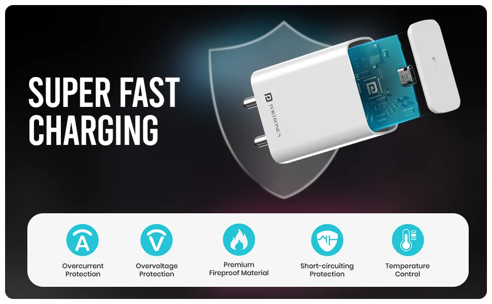Portronics Adapto 25 Pro 25W Fast Charging Type C Adapter with Type C Charging Cable (White) overview 3