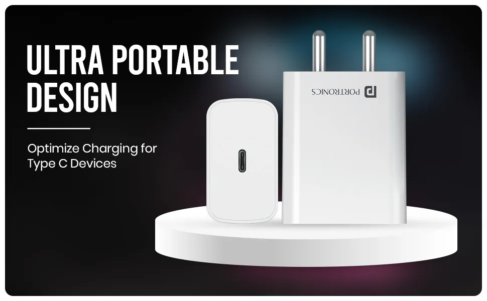 Portronics Adapto 25 Pro 25W Fast Charging Type C Adapter with Type C Charging Cable (White) overview 7
