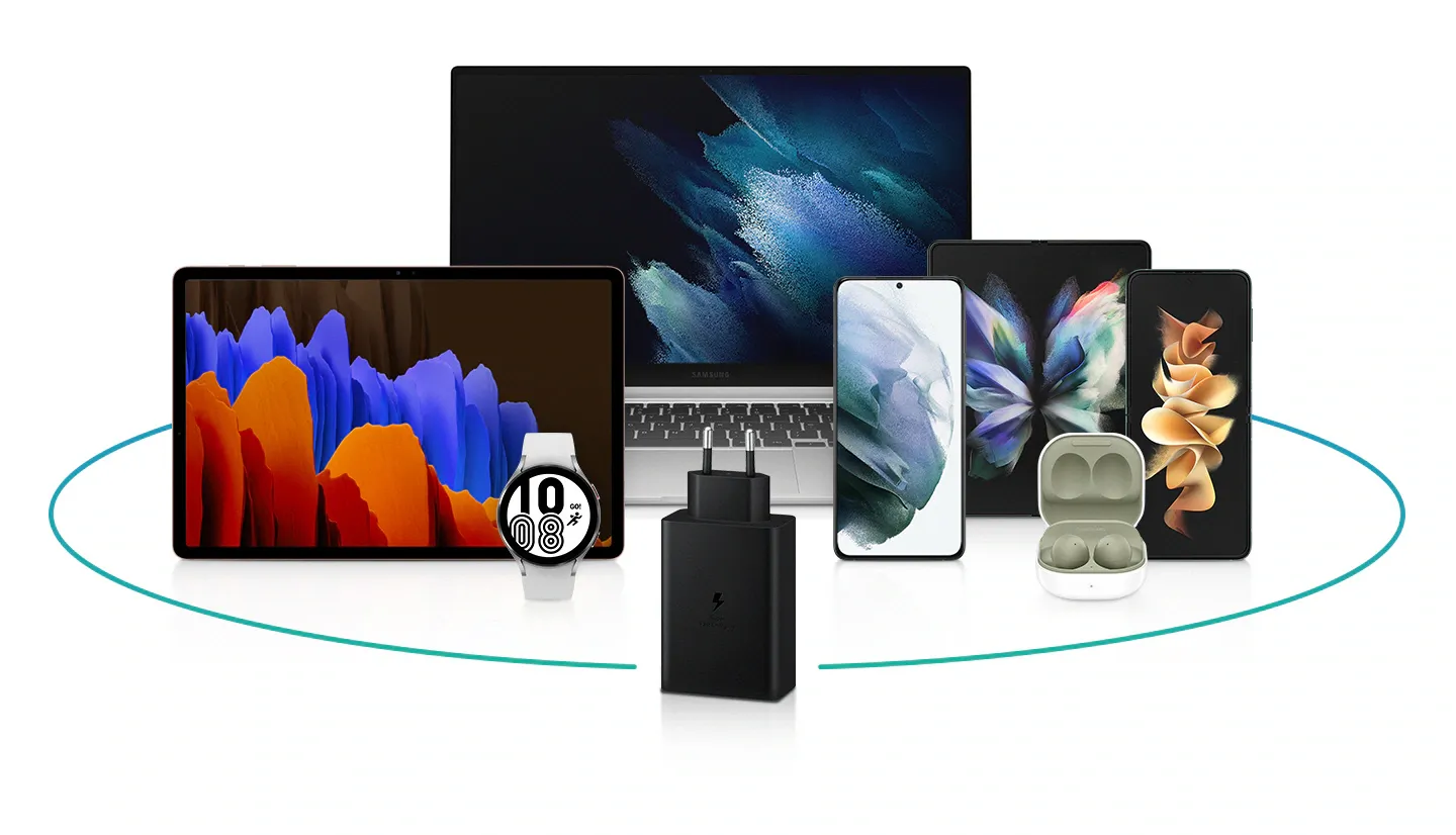 Samsung Original 65W Tri Port, Type-C & USB-A, Super Fast Charger (Cable not Included) Black, Tablet overview 3