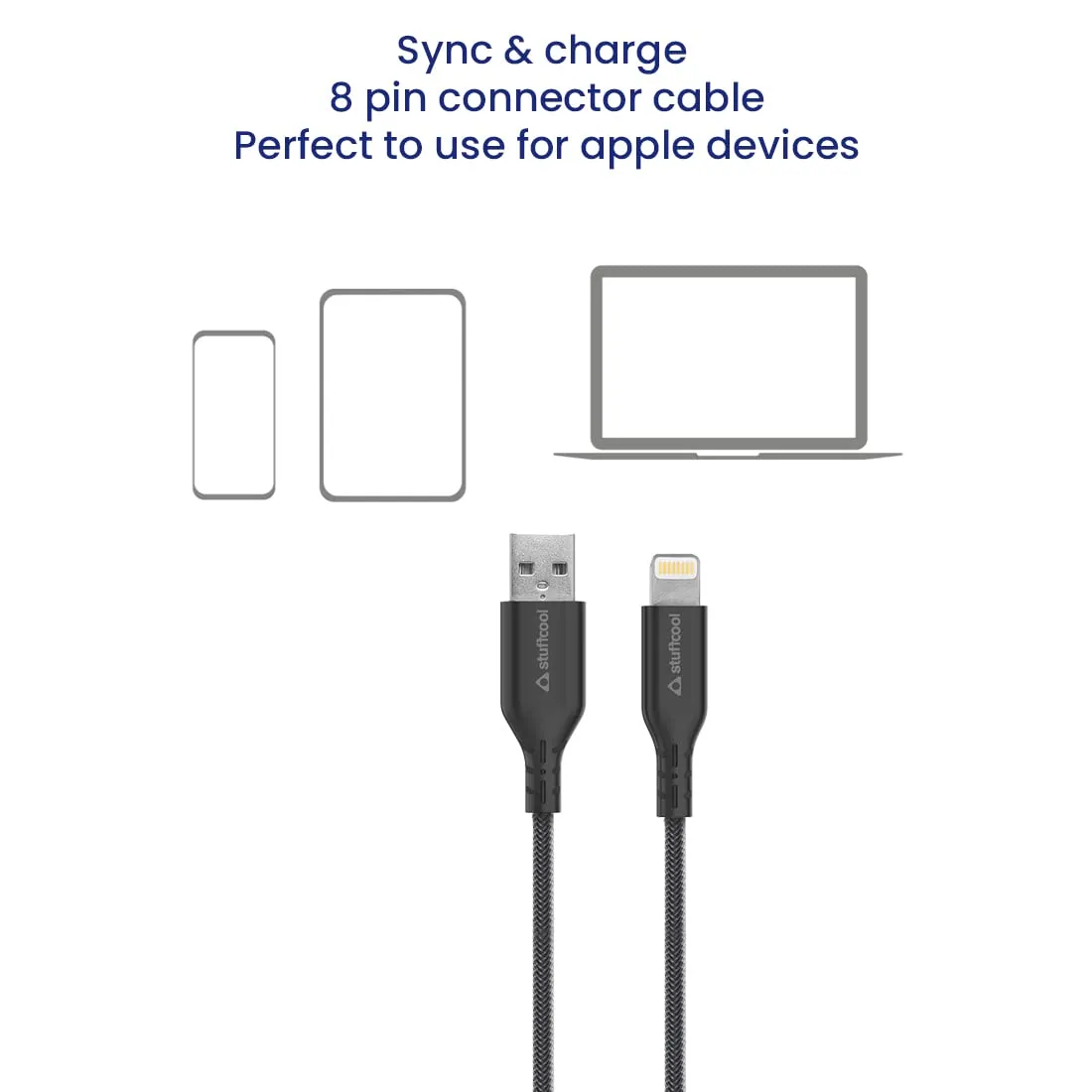 Stuffcool BLITZ L USB A to 8 Pin Connector PET Braided Cable 1.5 m Smartphone (Black) overview 1