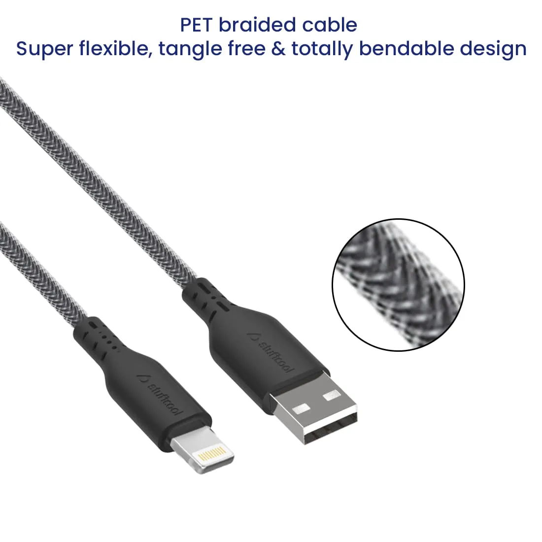Stuffcool BLITZ L USB A to 8 Pin Connector PET Braided Cable 1.5 m Smartphone (Black) overview 3