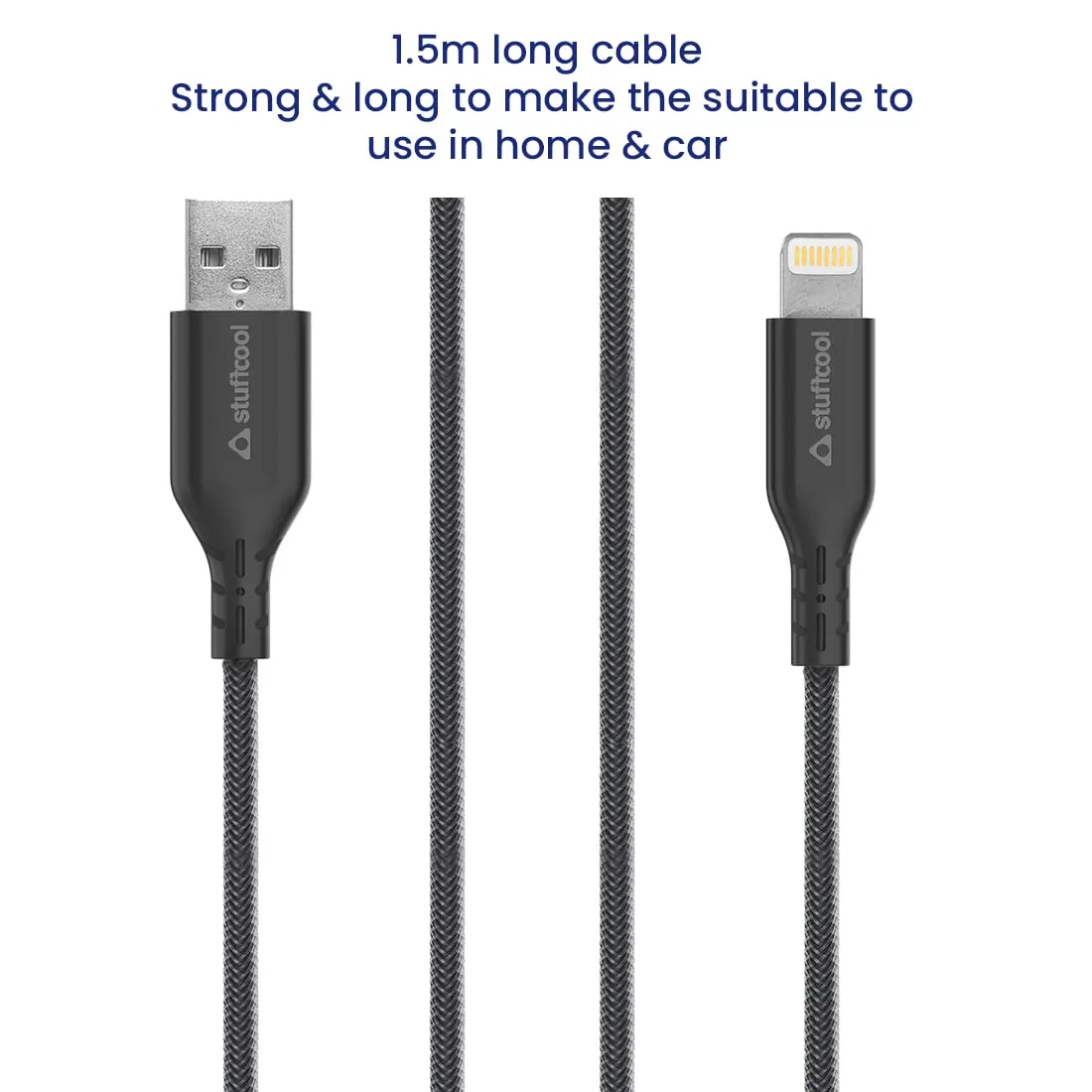 Stuffcool BLITZ L USB A to 8 Pin Connector PET Braided Cable 1.5 m Smartphone (Black) overview 4