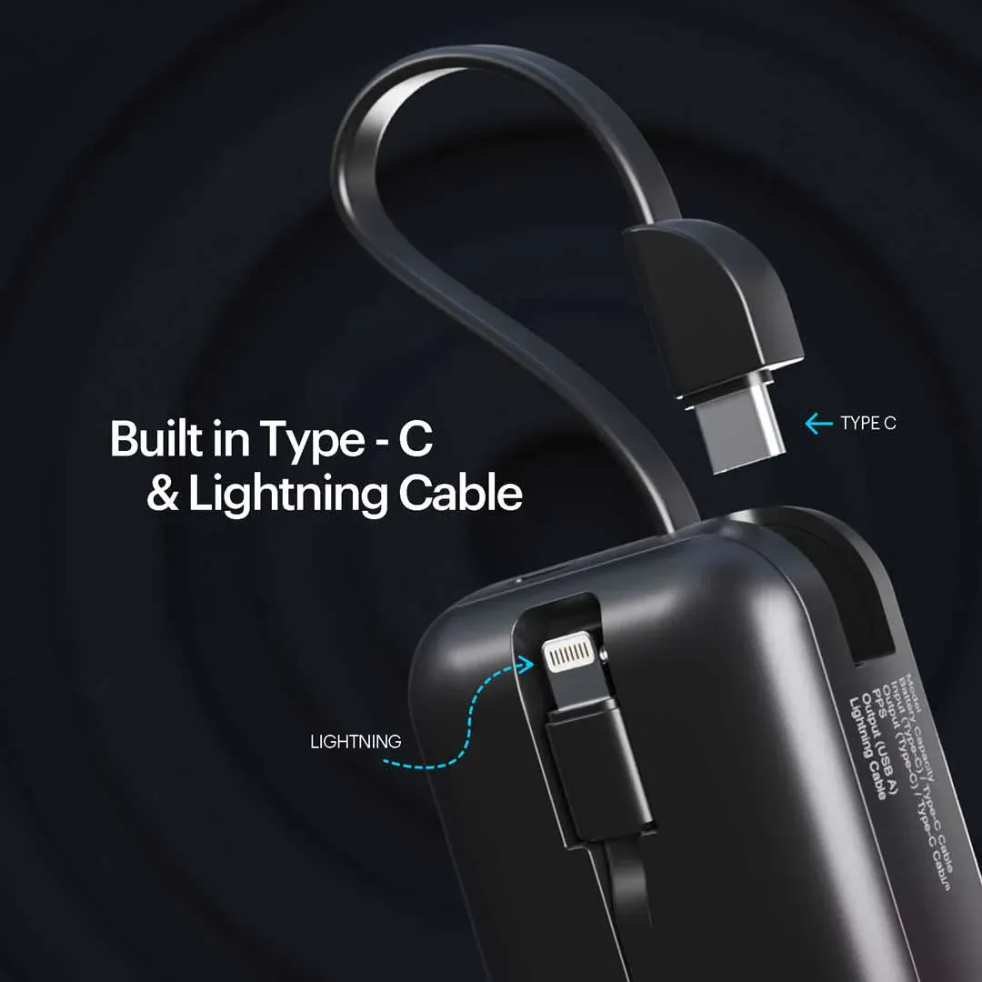 Stuffcool Miles 10000mAH Powerbank with built-in Type-C and Lightning cable overview 3