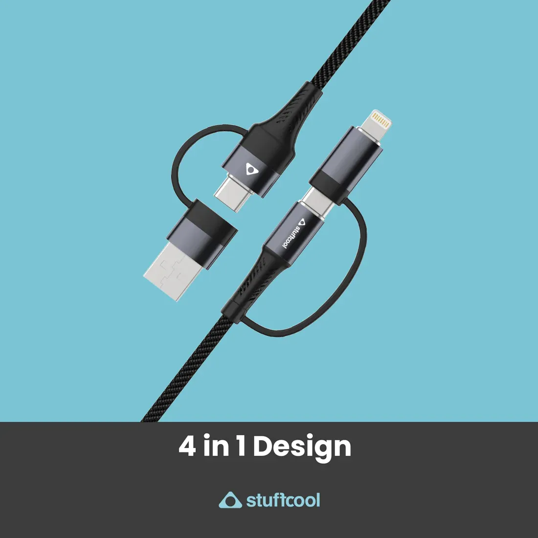 Stuffcool Quad 4-in-1 Lightning To Type C, Type C to C, Type C, Lightning Cable overview 1