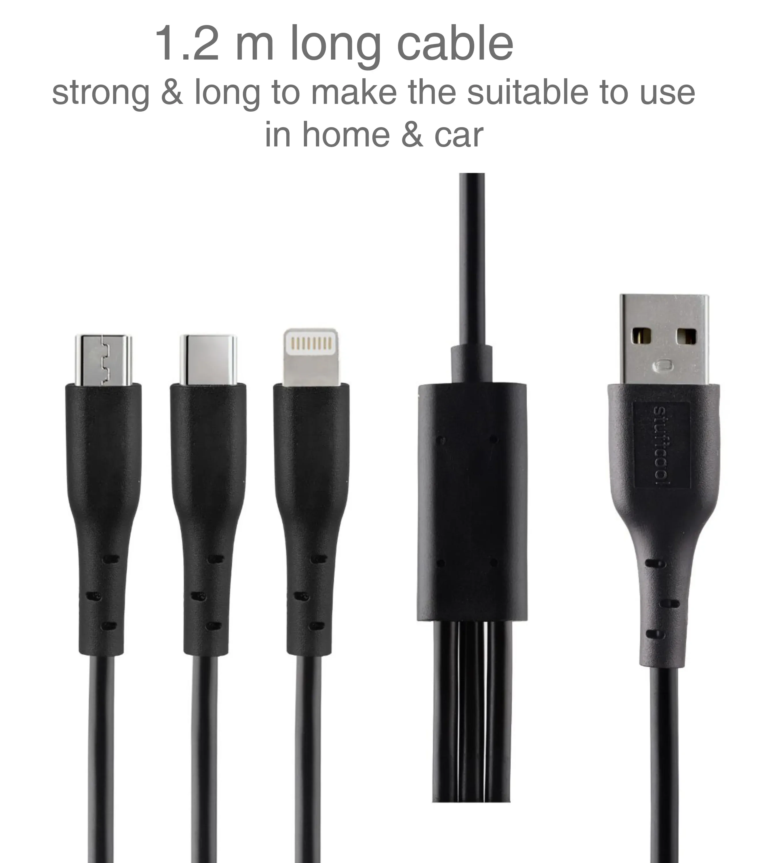Stuffcool Tres Sync & Charge 3 in 1 Cable 1.5M Black overview 1
