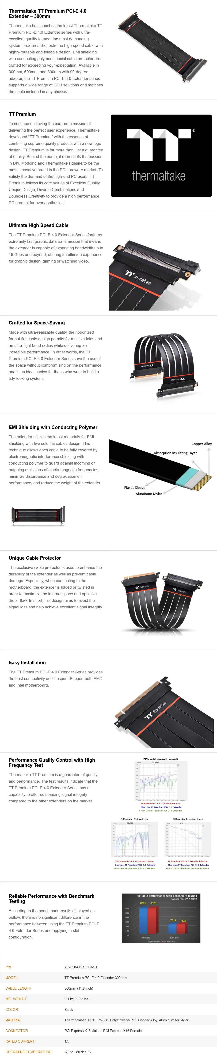 Thermaltake TT Premium PCI-E 4.0 High Speed Flexible Extender Riser Cable 300mm overview 3