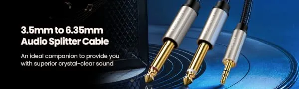 UGREEN Gold Plated 3.5mm 1/8 TRS to 6.35mm 1/4 TS Mono Y-Cable Splitter Cord for iPhone iPod Computer Sound Cards CD Players Multimedia Speakers and Home Stereo Systems 2m 6ft overview 1