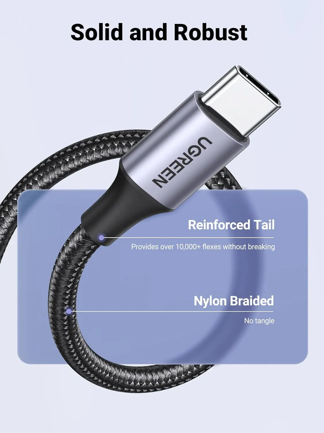 UGREEN US288 USB-A 2.0 to USB-C Cable Nickel Plating Aluminum Braid 1m (White)-60131 overview 3