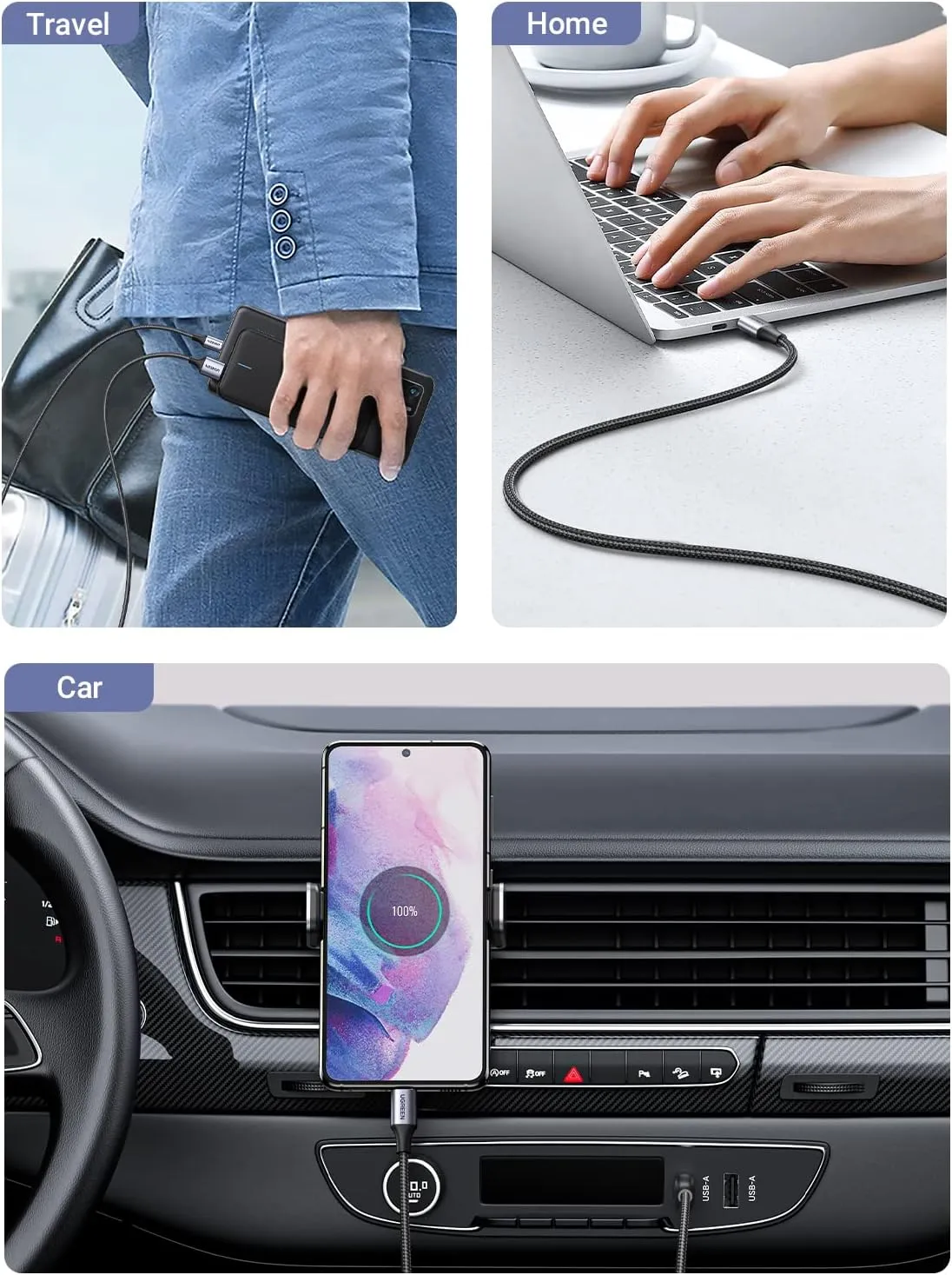 UGREEN US288 USB-A 2.0 to USB-C Cable Nickel Plating Aluminum Braid 1m (White)-60131 overview 6