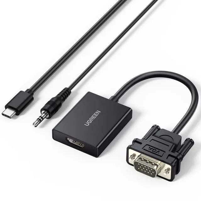 UGREEN VGA Male to HDMI Female Converter Adapter, 1080P@60Hz (Not Reverse Direction) Video Audio Sync, Power Supply USB-C Cable(1m) & 3.5mm Audio Cable, 1m
