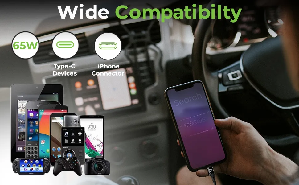 ULTRAPROLINK 3-in-1 Fast USB-A to Dual Type-C + iPhone Connector Charging Cable 65W (UL1236BLK-0150) overview 3