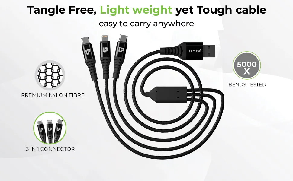 ULTRAPROLINK 3-in-1 Fast USB-A to Dual Type-C + iPhone Connector Charging Cable 65W (UL1236BLK-0150) overview 4