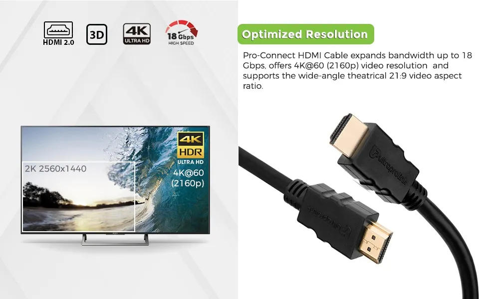 ULTRAPROLINK Pro-Connect HDMI 2.0 Cable 5m - Black overview 3
