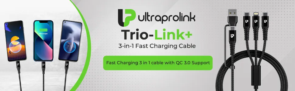 ULTRAPROLINK Trio-Link+ 3 in 1 QC3.0 18W Fast Charging Cable (UL1142BLK) overview 1