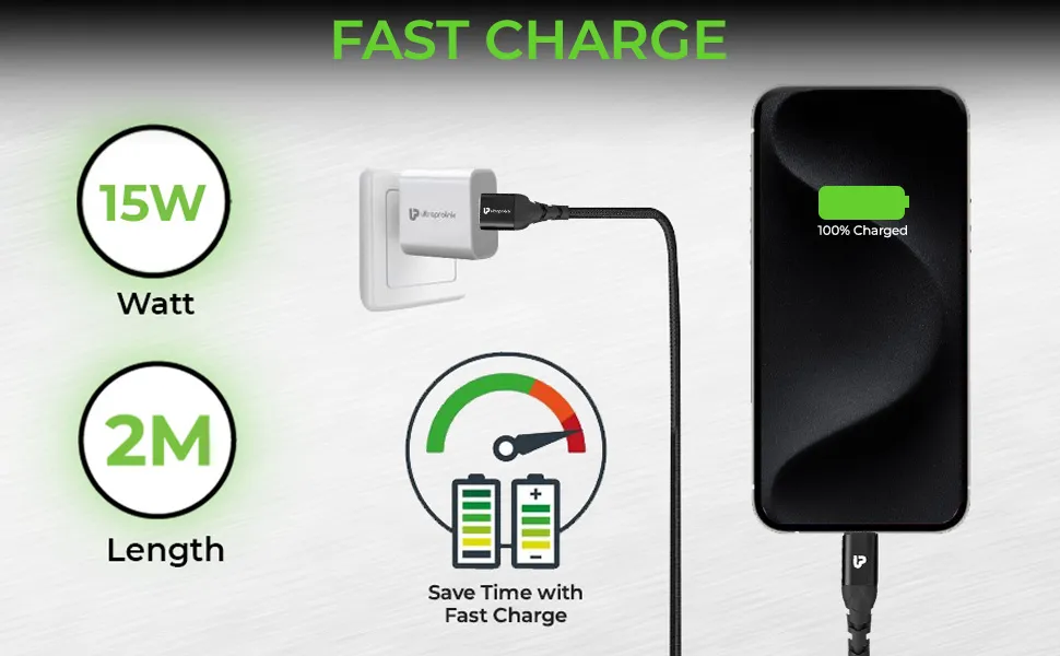ULTRAPROLINK Zoom 3A-15W USB-A to C Fast charging Cable (UL1067BLK-0200) overview 3