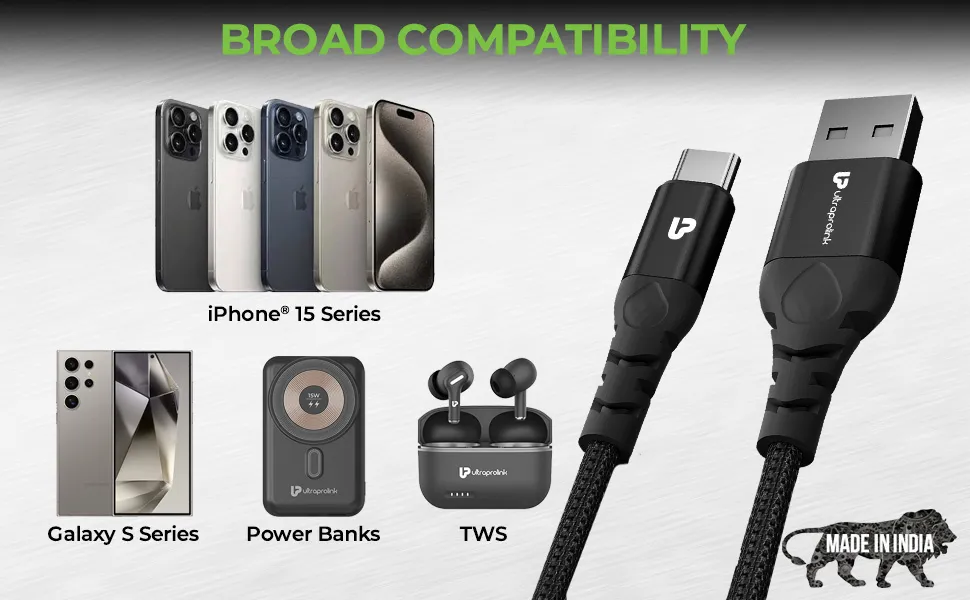 ULTRAPROLINK Zoom 3A-15W USB-A to C Fast charging Cable (UL1067BLK-0200) overview 4