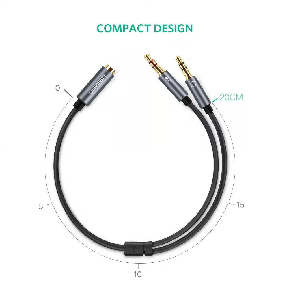 Ugreen AV140 3.5mm Female to 2 Male Audio Cable Aluminum Case (Black 20899) overview 3