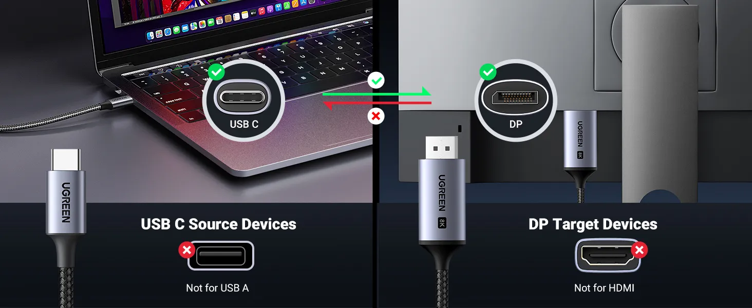 Ugreen CM556 USB-C to DisplayPort 8K Cable 1m (25157) overview 2