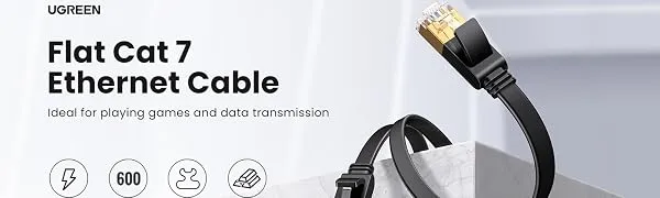 Ugreen Cat7 Ethernet Networking Cord Patch Cable 10Gbps 600Mhz S STP Molded Network Lan Cable Stranded Copper Flat 10ft overview 1