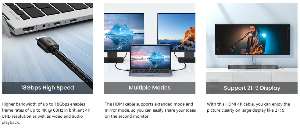 Ugreen HD119 4K Hdmi Cable Male To Male Braided 3M overview 3