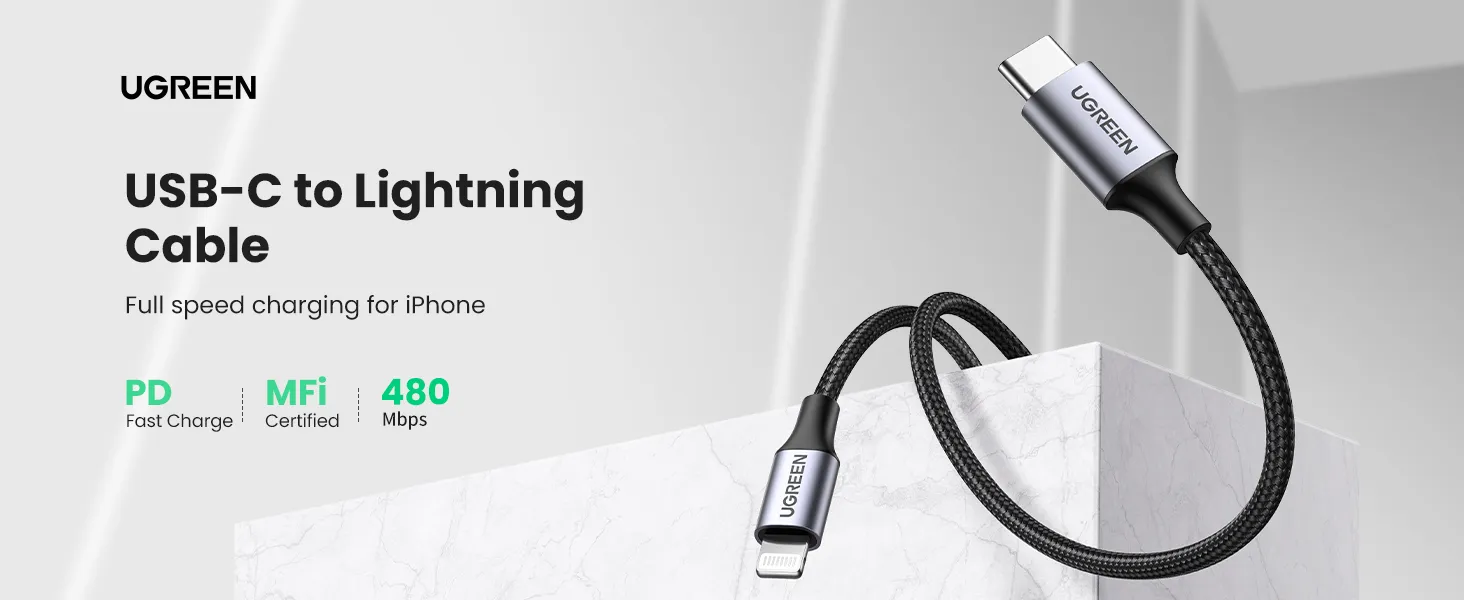 Ugreen MFi Braided PD Fast Charger USB C to Lightning Cable overview 1