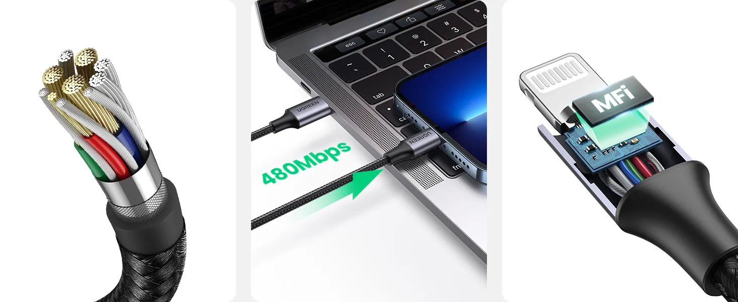 Ugreen MFi Braided PD Fast Charger USB C to Lightning Cable overview 3