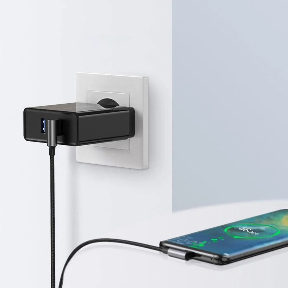 Ugreen US176 90° Angled Cable USB C USB 2.0 480Mbps 3A 0.5m (Black, US176) overview 1