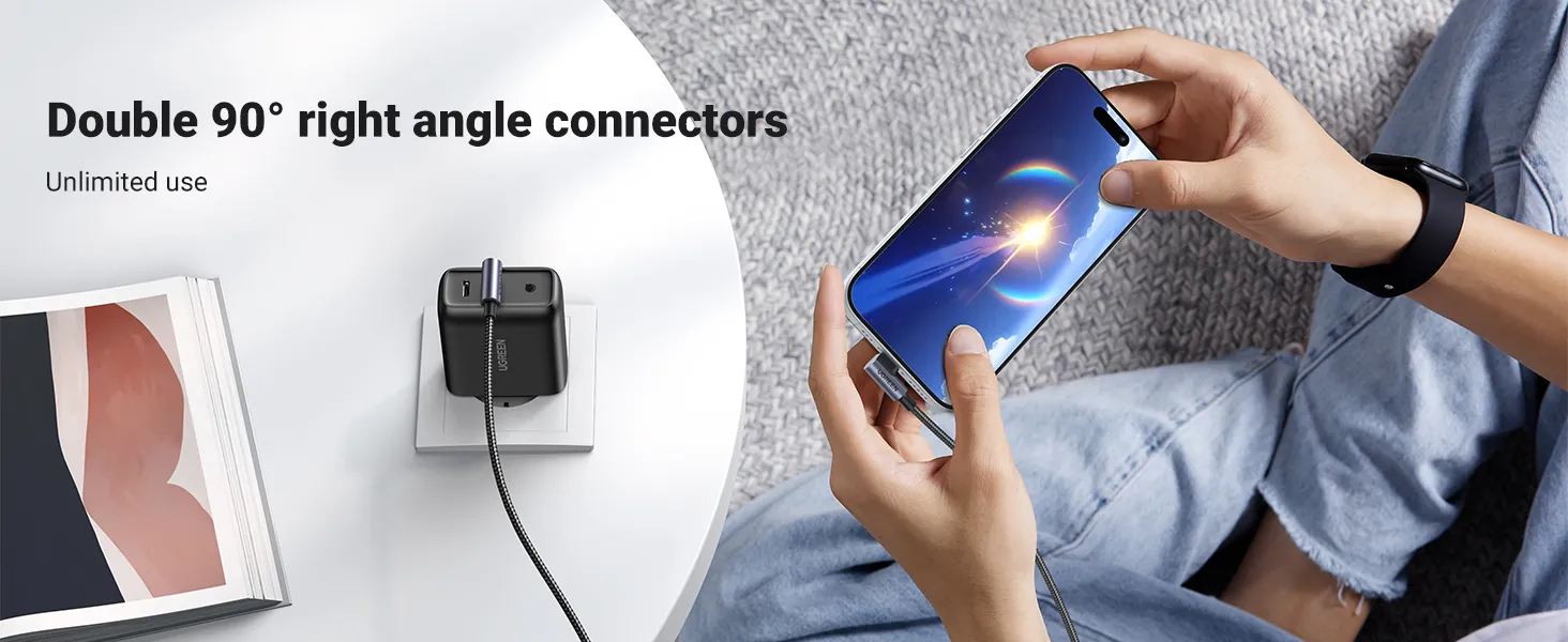 Ugreen US176 90° Angled Cable USB C USB 2.0 480Mbps 3A 1m (Black 20856) overview 2