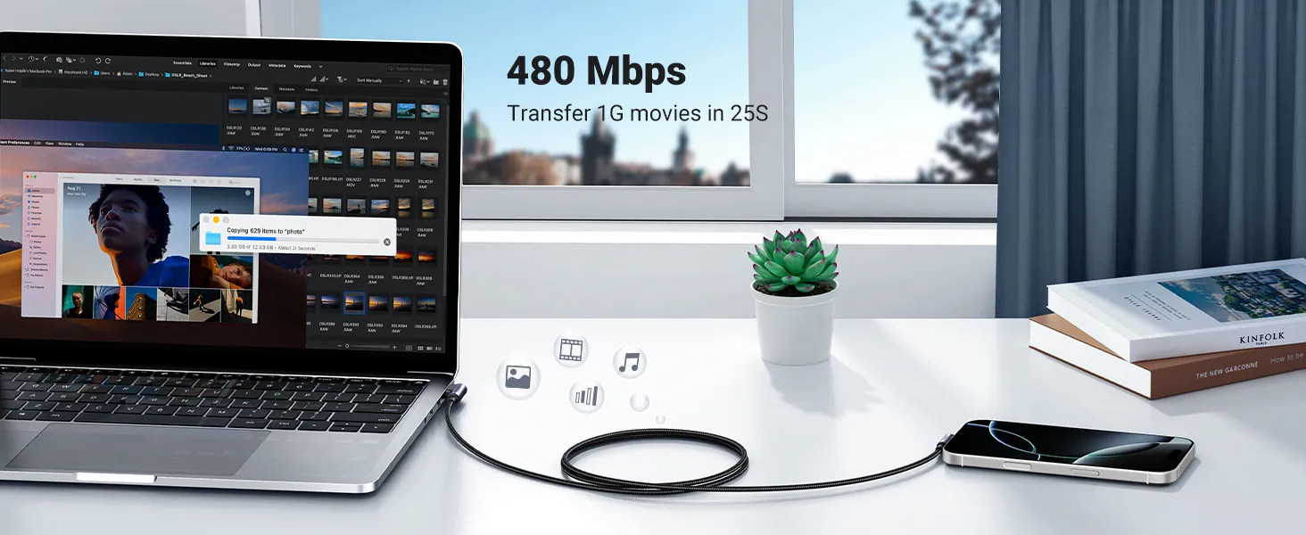 Ugreen US176 90° Angled Cable USB C USB 2.0 480Mbps 3A 2m (Black 20857) overview 4