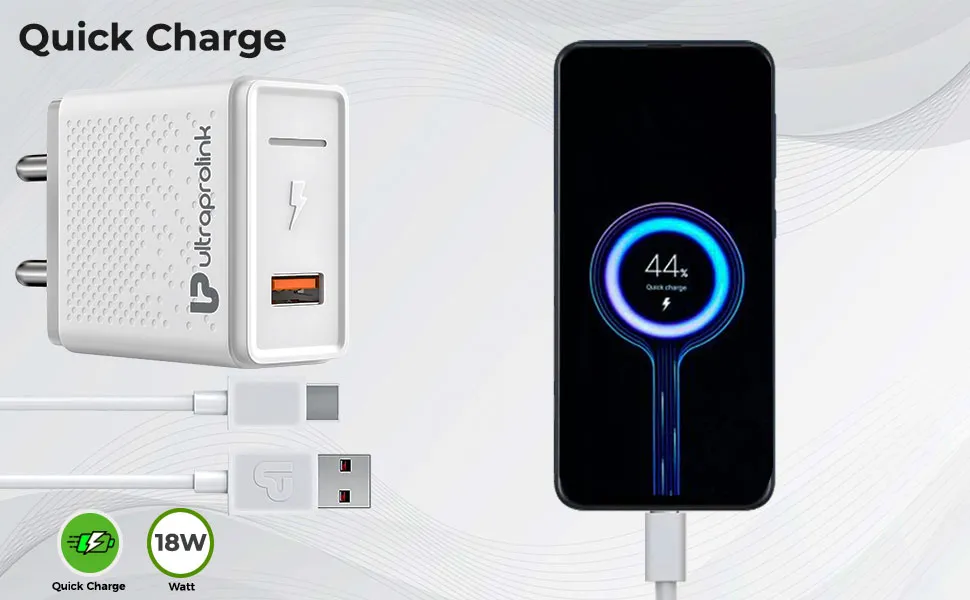 UltraProlink 18W Fast Mobile Charger| | USB Fast Charging | for Redmi, Realme, Galaxy & Xiaomi with 1m Type C Cable | White | Boost QC | UM1110QC-C overview 2