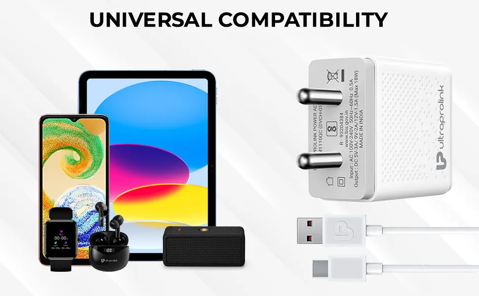 UltraProlink 18W Fast Mobile Charger| | USB Fast Charging | for Redmi, Realme, Galaxy & Xiaomi with 1m Type C Cable | White | Boost QC | UM1110QC-C overview 4