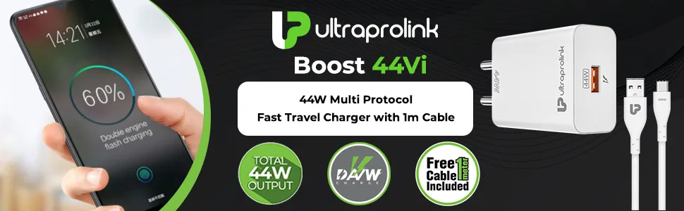 UltraProlink 44W Multi Protocol Fast Travel Charger with 1m Cable UM1135 overview 1