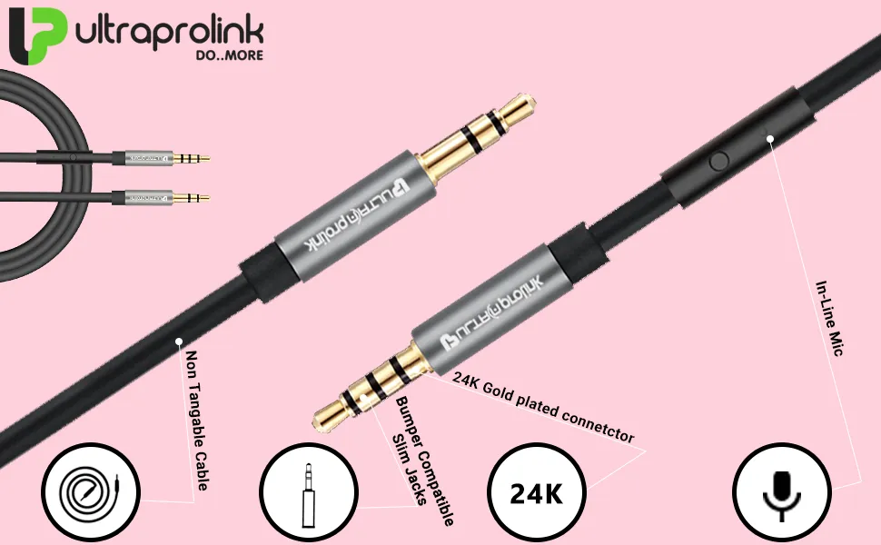 UltraProlink AudioOX - 3.5mm Cable with Mic (UL108BLK-0150) overview 2