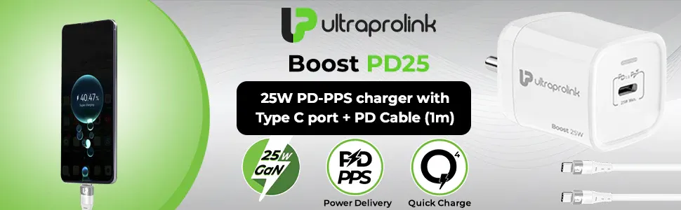 UltraProlink Boost PD25 25W PD-PPS charger with Type C port + PD Cable (1m) UM1137C overview 1