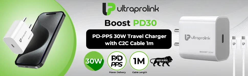 UltraProlink Boost PD30 PD-PPS 30W Travel Charger with C2C Cable UM1132C overview 1