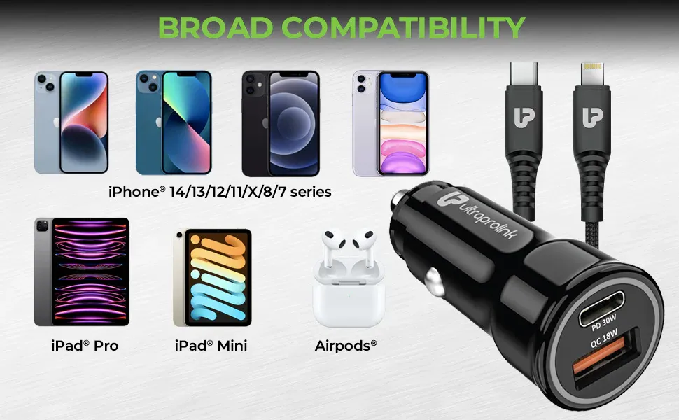 UltraProlink Mach 48 PD/QC3.0/PPS Car Charger (48W) with C2L Cable 1m (UM1157L) overview 2