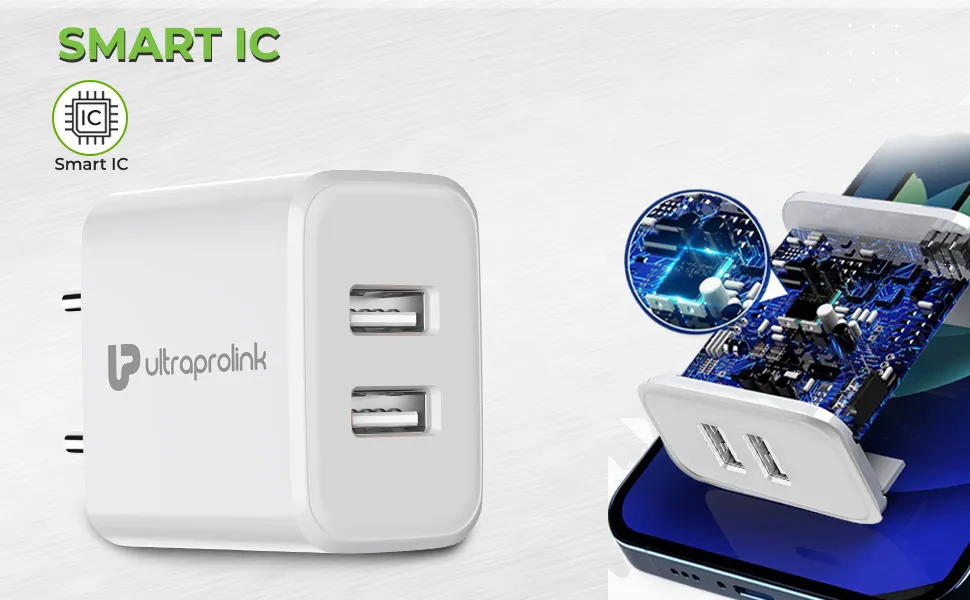 UltraProlink UM1156 2.4A/12W Dual USB Fast Charging Wall Charger/USB Travel Adapter| Boost12 |1m Micro USB Charging Cable | iPhone 15/14/13/12, Galaxy Series, Nothing Phone, Pixel Series UM1156 overview 3