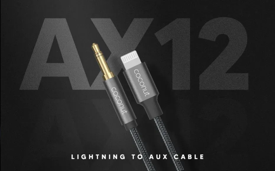 coconut AX12 Lightning to 3.5mm AUX Audio 1M Cable,6 Months Warranty Lightning to 3.5mm AUX Audio, Nylon Braided overview 1