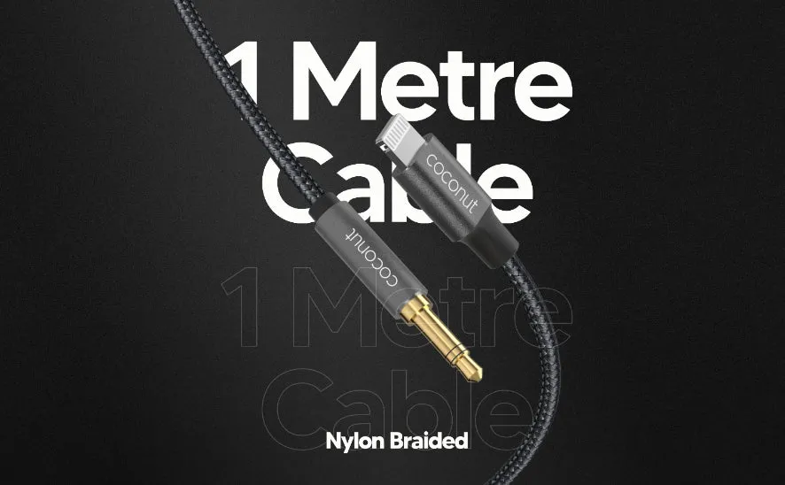 coconut AX12 Lightning to 3.5mm AUX Audio 1M Cable,6 Months Warranty Lightning to 3.5mm AUX Audio, Nylon Braided overview 2