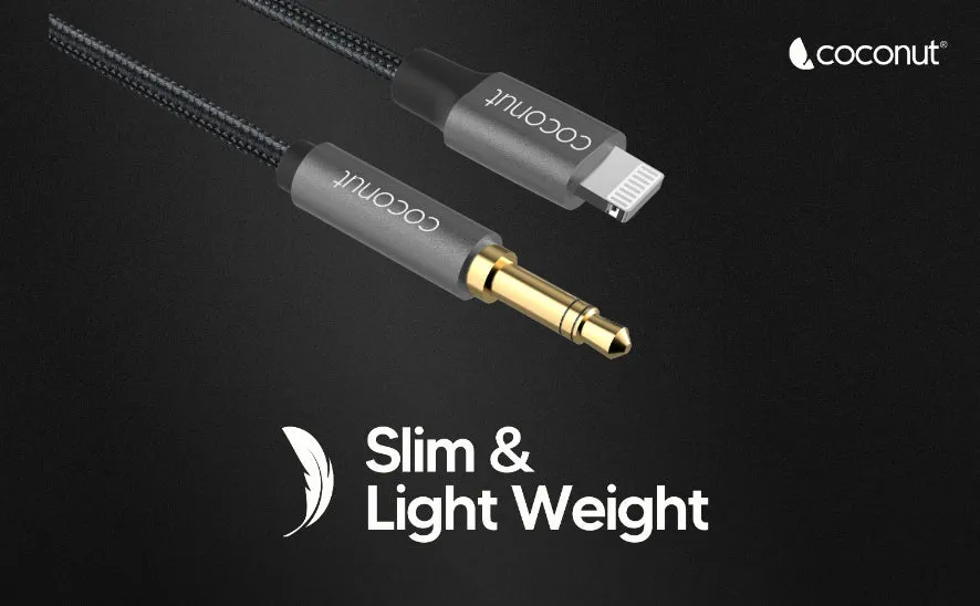 coconut AX12 Lightning to 3.5mm AUX Audio 1M Cable,6 Months Warranty Lightning to 3.5mm AUX Audio, Nylon Braided overview 3