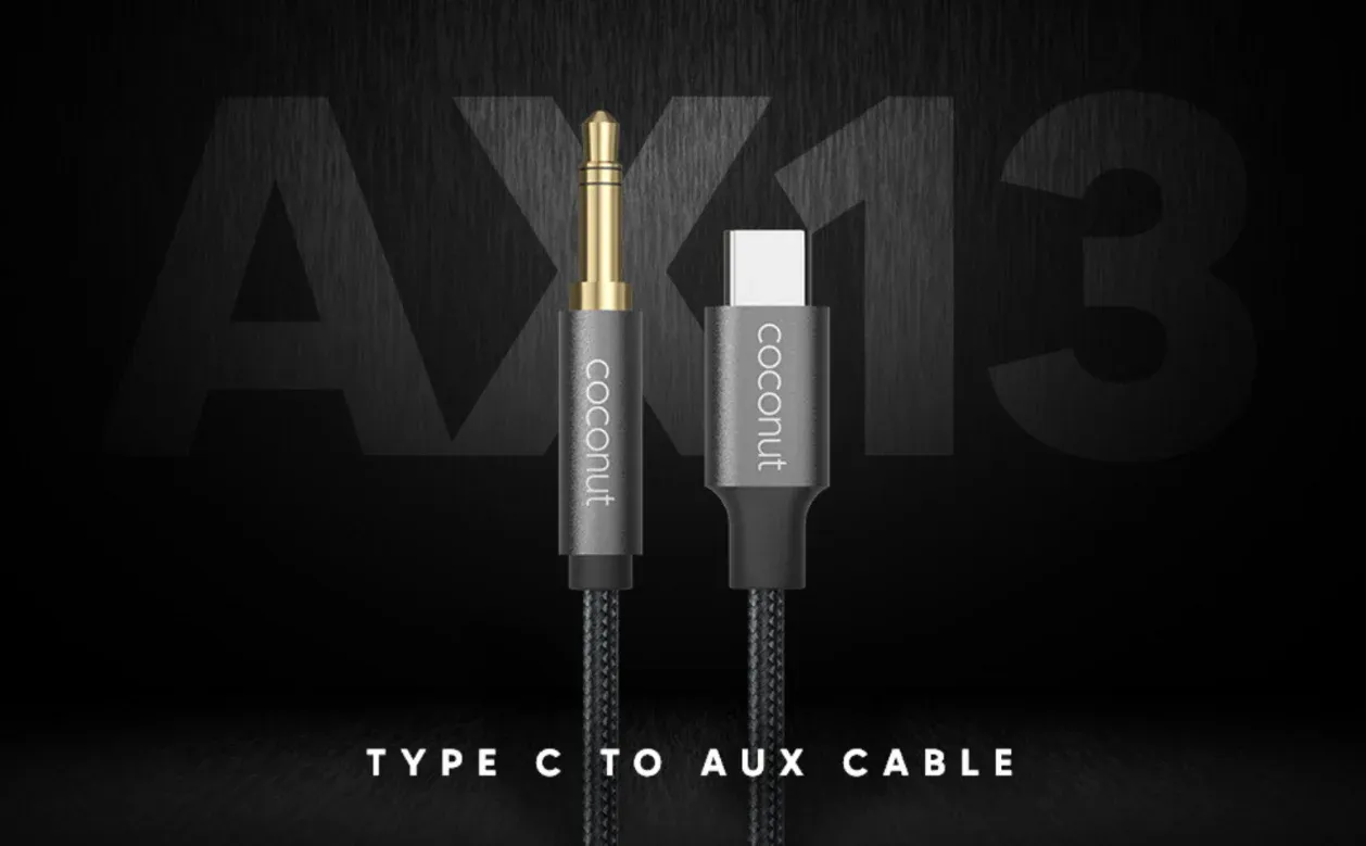 coconut AX13 Type C to 3.5mm AUX Audio 1M Cable,6 Months Warranty USB C to 3.5mm AUX Audio, Nylon Braided overview 1