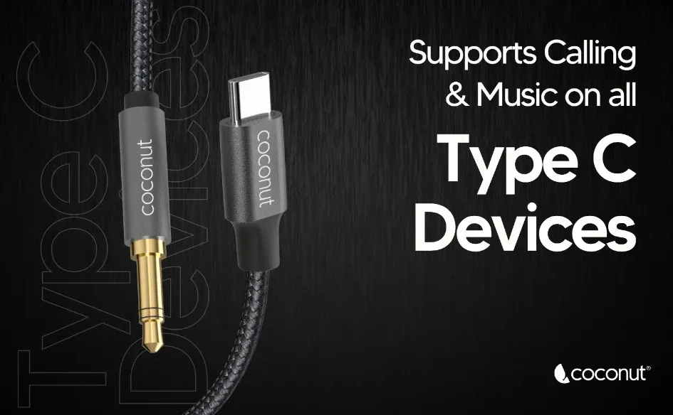 coconut AX13 Type C to 3.5mm AUX Audio 1M Cable,6 Months Warranty USB C to 3.5mm AUX Audio, Nylon Braided overview 3