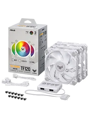 ASUS TUF Gaming TF120 ARGB Fan – Triple Fan Kit with ARGB Controller (White) overview 1