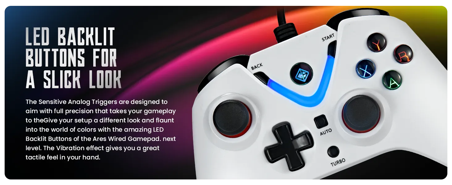 Cosmic Byte ARES Wired Controller for PC, Magnetic Triggers, Accurate Joysticks, Dual Vibration, Backit LED Buttons (White) overview 14